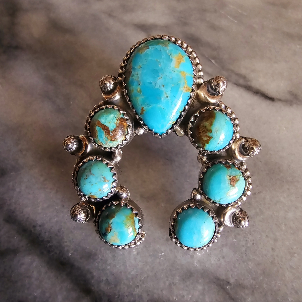 Gorgeous Turquoise Stones And Sterling Silver Adjustable Ring